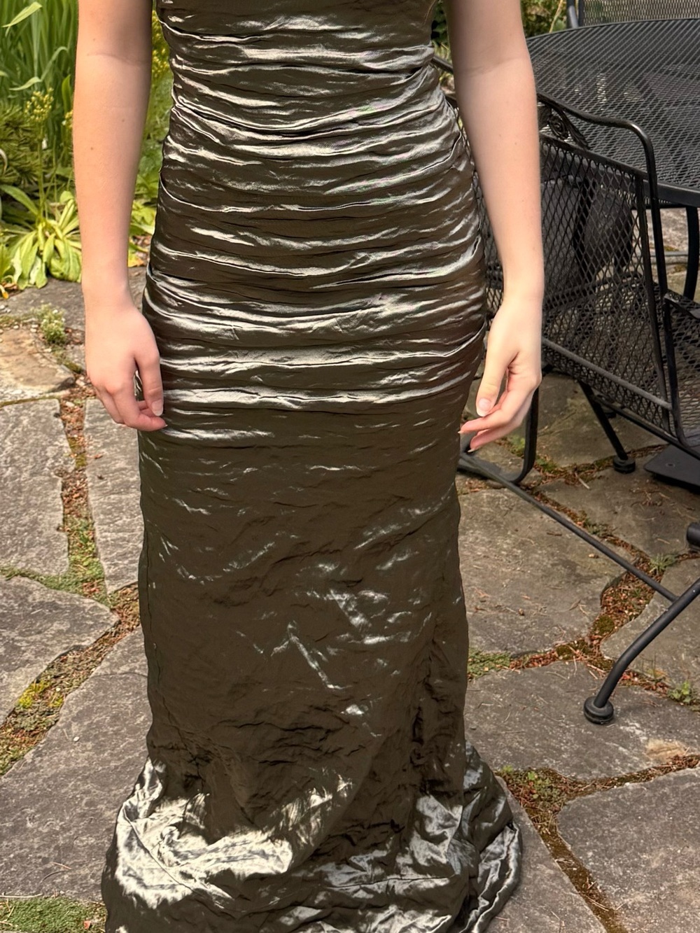 Y2K Nicole Miller Gild Label Olive Green Ruched Wedding Dress